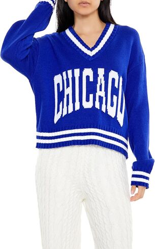 Forever 21 Women's Varsity-Striped Chicago Sweater in Saudi Arabia