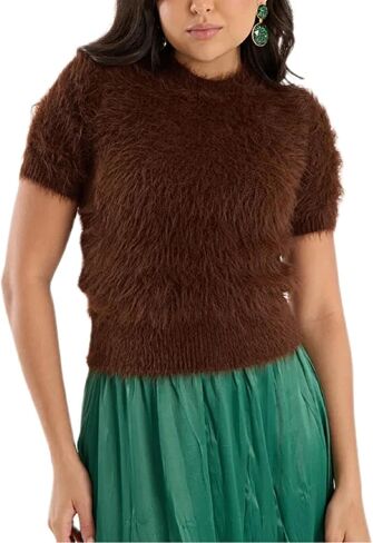 Women Fuzzy Sweaters Soft Furry Short Sleeve Fluffy Cozy Pullover Cropped Sweater Cute Casual Jumper Tops in Kuwait
