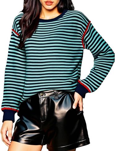 Women's Fall Striped Sweater Casual Crew Neck Long Sleeve Pullover Tops Color Block Y2K Sweaters in Kuwait