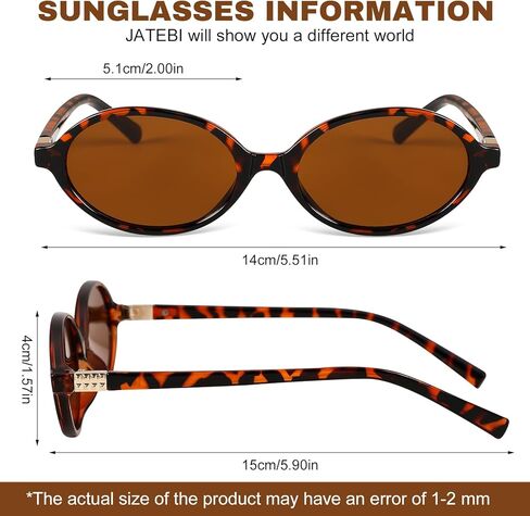 JATEBI Retro Oval Sunglasses for Women Small Vintage 90s Y2K Style Trendy Designer UV Protection Lightweight Sun Glasses in Kuwait
