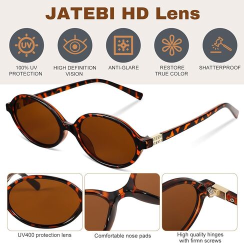 JATEBI Retro Oval Sunglasses for Women Small Vintage 90s Y2K Style Trendy Designer UV Protection Lightweight Sun Glasses in Kuwait