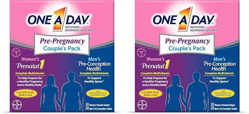 One A Day Men's & Women's Pre-Pregnancy Multivitamin including Vitamins A, Vitamin C, Vitamin D, B6, B12, Folic Acid & more, 30+30 Count, Supplement for Before, During, and Postnatal in Kuwait