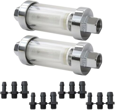 1/4"" 5/16"" 3/8"" Chrome Glass Reusable Washable Inline Fuel Filter for all Vehicles Including Cars Boats Motorcycles Tractors Classics Kit Cars and Many Other Applications 2PCS in Saudi Arabia
