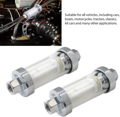 1/4"" 5/16"" 3/8"" Chrome Glass Reusable Washable Inline Fuel Filter for all Vehicles Including Cars Boats Motorcycles Tractors Classics Kit Cars and Many Other Applications 2PCS in Saudi Arabia