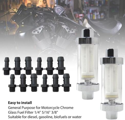 1/4"" 5/16"" 3/8"" Chrome Glass Reusable Washable Inline Fuel Filter for all Vehicles Including Cars Boats Motorcycles Tractors Classics Kit Cars and Many Other Applications 2PCS in Saudi Arabia