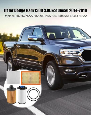 مجموعة مرشح كومبو مناسبة لدودج رام 1500 3.0L EcoDiesel 2014-2019 استبدال 68235275AA 68229402AA 68406048AA 68441763AA، مرشحات زيت الوقود الهواء المقصورة فلتر الهواء in Saudi Arabia