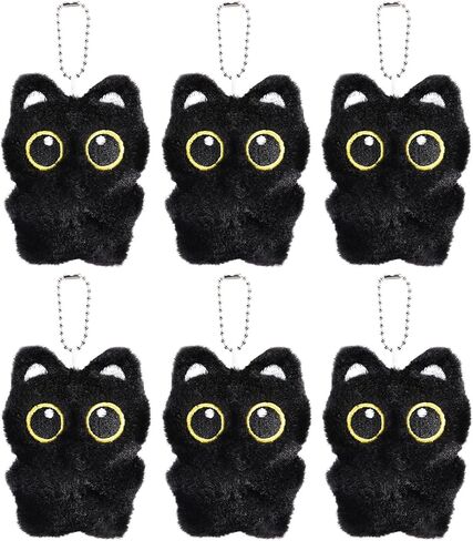 6pcs Cat Plush Keychain, Adorable Black Cat Bag Charm with Squeaky Sound Animal Lover Gifts Accessory for Handbags Backpacks in Kuwait