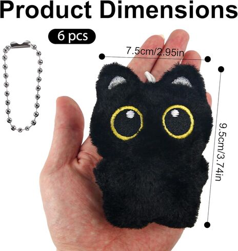 6pcs Cat Plush Keychain, Adorable Black Cat Bag Charm with Squeaky Sound Animal Lover Gifts Accessory for Handbags Backpacks in Kuwait