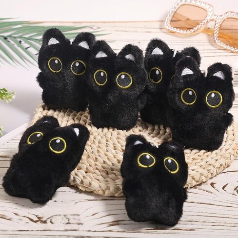 6pcs Cat Plush Keychain, Adorable Black Cat Bag Charm with Squeaky Sound Animal Lover Gifts Accessory for Handbags Backpacks in Kuwait