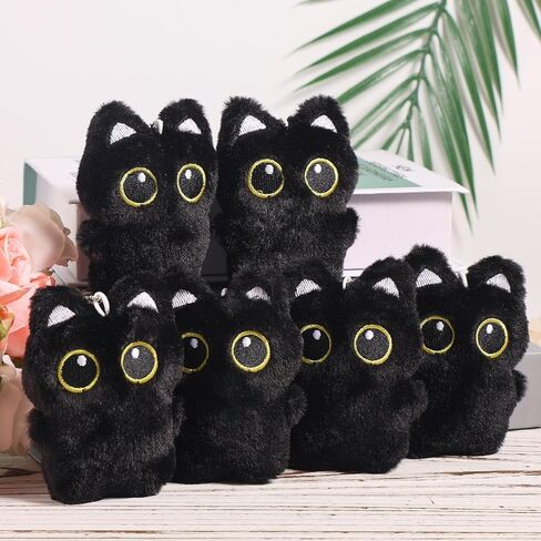6pcs Cat Plush Keychain, Adorable Black Cat Bag Charm with Squeaky Sound Animal Lover Gifts Accessory for Handbags Backpacks in Kuwait