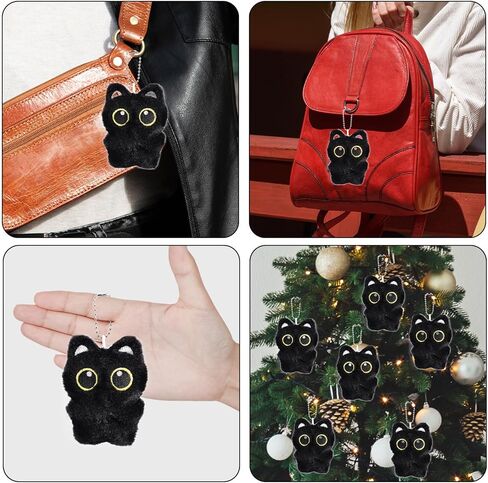 6pcs Cat Plush Keychain, Adorable Black Cat Bag Charm with Squeaky Sound Animal Lover Gifts Accessory for Handbags Backpacks in Kuwait