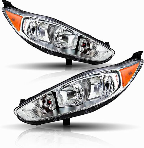 Headlights Assembly Compatible with 2014 2015 2016 2017 2018 2019 Ford Fiesta Halogen Headlamp Driver & Passenger Side, Bulbs Include Chrome Housing in Kuwait