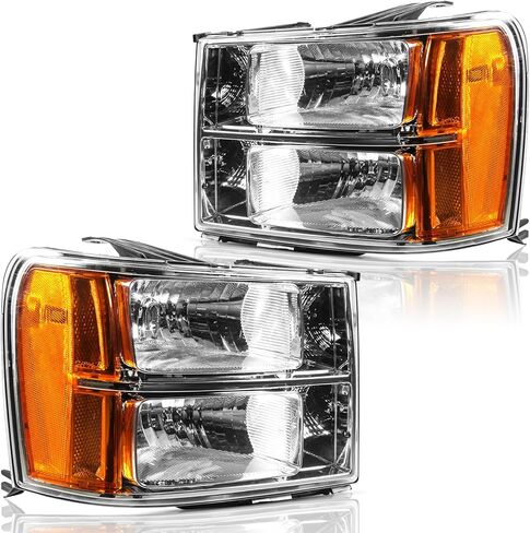 Headlights and Taillights Assembly Combo Kits for 2007-2013 GMC Sierra 1500/2007-2014 GMC Sierra 2500HD 3500HD Head/OE Style Rear Brake Tail Lights Lamps Replacement (LH RH Full Set),Chrome Amber in Saudi Arabia