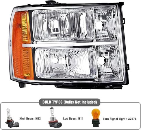 Headlights and Taillights Assembly Combo Kits for 2007-2013 GMC Sierra 1500/2007-2014 GMC Sierra 2500HD 3500HD Head/OE Style Rear Brake Tail Lights Lamps Replacement (LH RH Full Set),Chrome Amber in Saudi Arabia