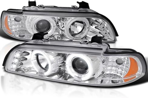 SPEC-D TUNING LED Dual Angel Eyes Projector Headlights Black Compatible with 1996-2003 BMW E39 5-Series Models Without OE Xenon Headlights, Left + Right Pair Headlamps Assembly in Saudi Arabia