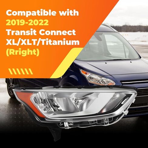 Right Side Halogen Headlight Assembly Compatible with 2019-2022 Transit Connect XL/XLT/Titanium Replacement Headlamp KT1Z13008A (Right) in Saudi Arabia