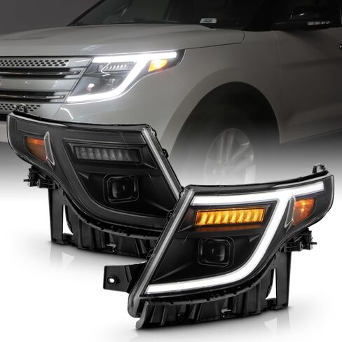 KEEKPO - For 2011-2015 Ford Explorer Halogen Upgrade Black LED Sequentail Signal Projector Headlights Pair Left+Right in Kuwait