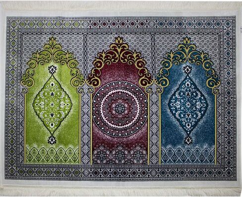 Modefa Turkish Islamic Prayer Rug - Wide Plush Velvet Praying Mat - Multi Person Muslim Janamaz Sajada for Family 3 People Salam Group Carpet 17-1 in Saudi Arabia