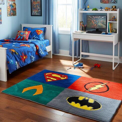 DC Comics Justice League Accent Rug for Kids - Superman, Batman, The Flash, Aquaman 30.5" x 16.5" Non Slip Superhero Rug Plus More Room Decor in Saudi Arabia
