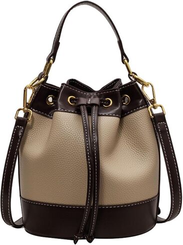 Women's Bucket Handbag, Drawstring Crossbody Purse, Stitching Color Litchi Grain Small Bag in Saudi Arabia