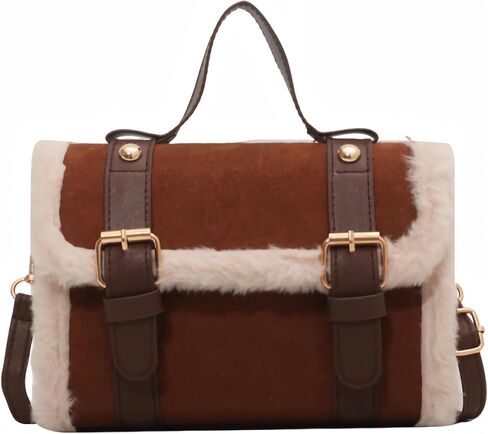 حقيبة يد كروس من الجلد السويدي الصناعي باللون البني، محفظة صغيرة عصرية لخريف وشتاء للنساء، حقيبة يد بمقبض علوي من الشيربا، تصميم جمالي لطيف bolsas de mano para mujer in Kuwait