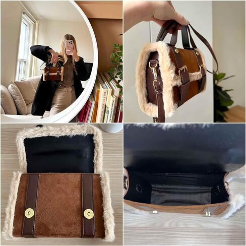 حقيبة يد كروس من الجلد السويدي الصناعي باللون البني، محفظة صغيرة عصرية لخريف وشتاء للنساء، حقيبة يد بمقبض علوي من الشيربا، تصميم جمالي لطيف bolsas de mano para mujer in Kuwait