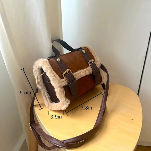 حقيبة يد كروس من الجلد السويدي الصناعي باللون البني، محفظة صغيرة عصرية لخريف وشتاء للنساء، حقيبة يد بمقبض علوي من الشيربا، تصميم جمالي لطيف bolsas de mano para mujer in Kuwait