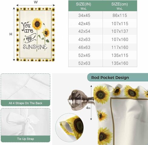 Sunflowers Tie Up Curtains for Window, Modern Bee You Are My Sunshine Beige Thermal Insulated Balloon Shade Adjustable Rod Pocket Curtains Valance Panels for Kitchen Bathroom Café 42'' x 45'' in Saudi Arabia