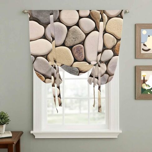 Cobblestones Tie Up Curtains for Window, Natural Stones Gravel Rock Aesthetic Art Thermal Insulated Balloon Shade Adjustable Rod Pocket Curtains Valance Panels for Kitchen Bathroom Café 42'' x 54'' in Saudi Arabia