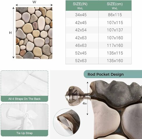 Cobblestones Tie Up Curtains for Window, Natural Stones Gravel Rock Aesthetic Art Thermal Insulated Balloon Shade Adjustable Rod Pocket Curtains Valance Panels for Kitchen Bathroom Café 42'' x 54'' in Saudi Arabia