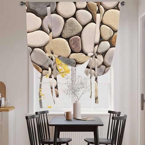 Cobblestones Tie Up Curtains for Window, Natural Stones Gravel Rock Aesthetic Art Thermal Insulated Balloon Shade Adjustable Rod Pocket Curtains Valance Panels for Kitchen Bathroom Café 42'' x 54'' in Saudi Arabia