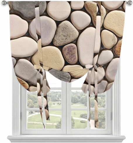 Cobblestones Tie Up Curtains for Window, Natural Stones Gravel Rock Aesthetic Art Thermal Insulated Balloon Shade Adjustable Rod Pocket Curtains Valance Panels for Kitchen Bathroom Café 42'' x 54'' in Saudi Arabia