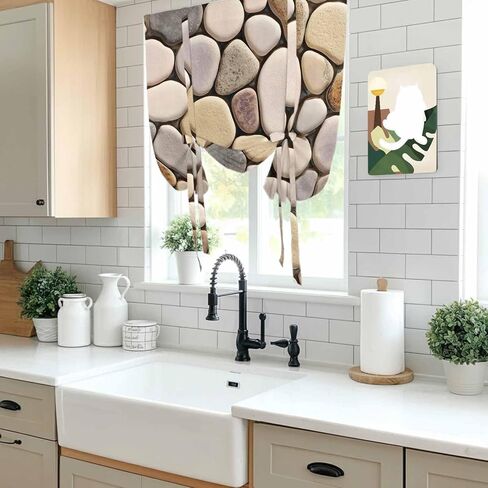 Cobblestones Tie Up Curtains for Window, Natural Stones Gravel Rock Aesthetic Art Thermal Insulated Balloon Shade Adjustable Rod Pocket Curtains Valance Panels for Kitchen Bathroom Café 42'' x 54'' in Saudi Arabia