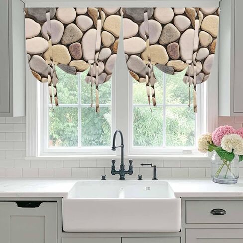 Cobblestones Tie Up Curtains for Window, Natural Stones Gravel Rock Aesthetic Art Thermal Insulated Balloon Shade Adjustable Rod Pocket Curtains Valance Panels for Kitchen Bathroom Café 42'' x 54'' in Saudi Arabia