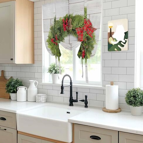 Christmas Tie Up Curtains for Window, Winter Xmas Pine Cones Needles Bow Wooden Grain Thermal Balloon Shade Adjustable Rod Pocket Curtains Valance Panels for Kitchen Bathroom Café 34'' x 45'' in Kuwait