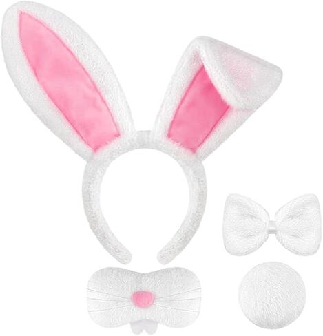 4PCS Easter Bunny Costume Set Rabbit Ears Headband Bowtie Nose Mask Plush Round Tail Cosplay Accessories Party Supplies in Kuwait