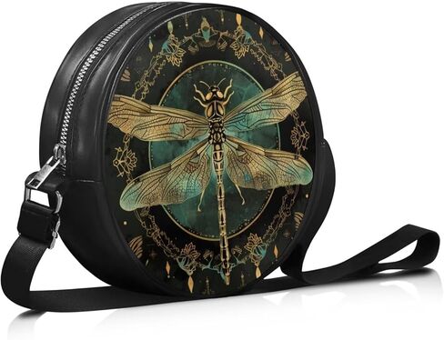 Round Crossbody Bags for Women, Leather Circle Purse Zipper Small Shoulder Bag with Adjustable Straps in Kuwait