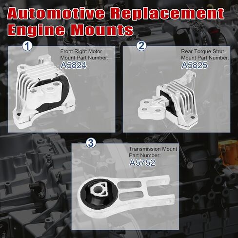 3Pcs Engine Motor Mount Compatible with Chrysler 200 V6 3.6L 2015-2017 & for Jeep Cherokee V6 3.2L 2014-2022 Transmission Mount Set, Replace A5825, A5824, A5752 in Kuwait