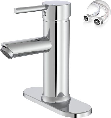 صنبور حوض الحمام، صنابير الحمام الكروم، مقبض واحد صنابير الحمام ذات الفتحة الواحدة، صنبور مرحاض حديث على سطح تجاري مع لوحة غطاء وخط إمداد in Kuwait