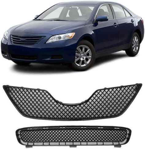 JX RACING Front Upper Lower Grille Compatible with Toyota Camry 2007 2008 2009 Bumper Grill Mesh Style Painted Gloss Black Shell Set 5311206010 TO1036103 5310106180C0 TO1200291 in Kuwait