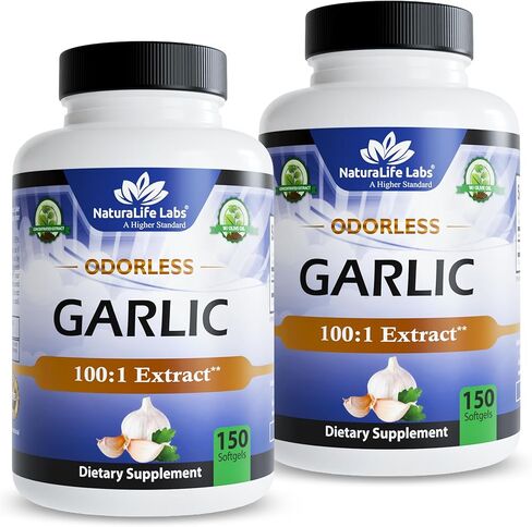 Odorless Pure Garlic 3000 mg per Serving Maximum Strength 150 Soft gels Promotes Healthy Cholesterol Levels Immune System Support in Kuwait