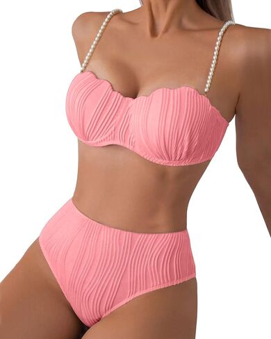 High Waisted Bikini Sets for Women 2 Piece Underwire Swimsuits Tummy Control Bathing Suit Bandeau Teen Girl in Kuwait