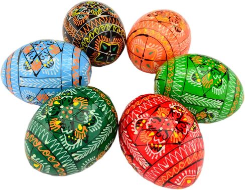 Easter Painted Eggs Wooden Ukrainian Pysanky Pysanka. Polish Pisanki. Czech Kraslice. Set of 6 in Kuwait