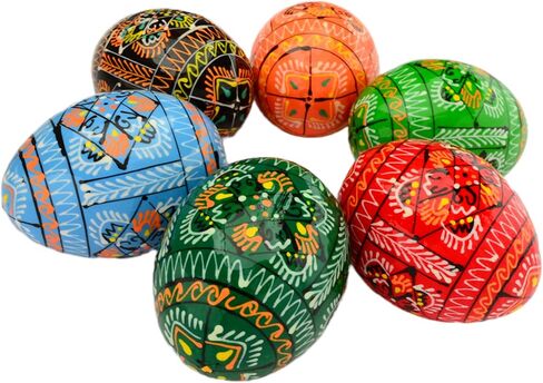 Easter Painted Eggs Wooden Ukrainian Pysanky Pysanka. Polish Pisanki. Czech Kraslice. Set of 6 in Kuwait