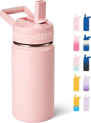 12oz أطفال زجاجة ماء للبنين والبنات في المدرسة ، زجاجة مياه طفل مقاومة للتسرب ، زجاجة معزولة من الفولاذ المقاوم للصدأ مع أغطية القش ، الوردي in Kuwait