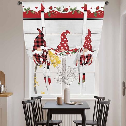 Valentine's Day Tie Up Curtains for Window, Vintage Love Heart Romantic Roses Gnomes Thermal Insulated Balloon Shade Adjustable Rod Pocket Curtains Valance Panels for Kitchen Bathroom Café 46'' x 63'' in Saudi Arabia