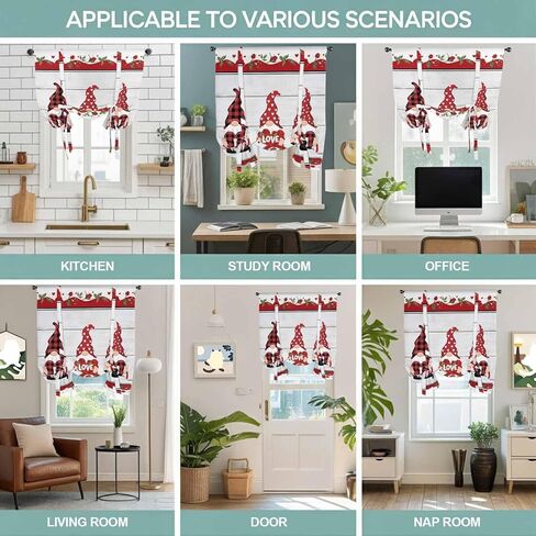 Valentine's Day Tie Up Curtains for Window, Vintage Love Heart Romantic Roses Gnomes Thermal Insulated Balloon Shade Adjustable Rod Pocket Curtains Valance Panels for Kitchen Bathroom Café 46'' x 63'' in Saudi Arabia