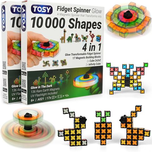 TOSY Magnet Fidget Spinner Glow - 3in1 Toy: Transformable Fidget Spinner with 136 Magnets, Infinity Cube, 2x2 Puzzle Cube for Beginners, Glowing, Stress Relief for Adult, STEAM Valentine Easter Gift in Saudi Arabia