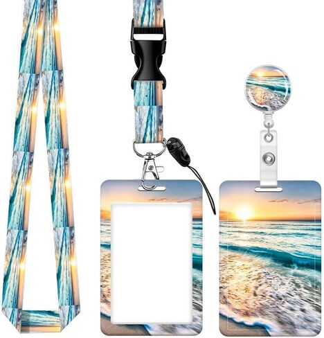 Badge Reels Retractable with Carabiner Reel Clip, ID Name Tag Work Badge Holder Belt Ferrule, Identity ID Badge Holder Cover Case for Office Work Nurse Teacher Student(Beautiful Beach) in Kuwait