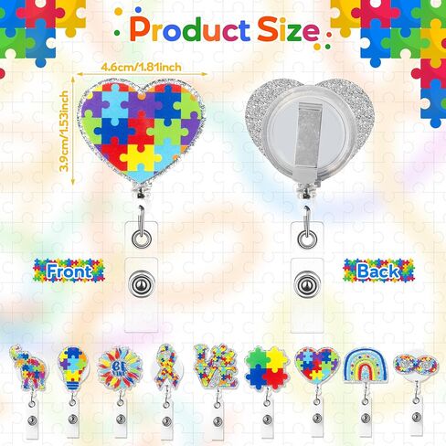 9 قطع بكرة شارة شهر الوعي بالتوحد، لغز لامع من الأكريليك قابل للسحب، مشبك شارة التمريض، قوس قزح Be Kind، بطاقة الهوية، حامل بطاقة الهوية، ملحقات مشبك التمساح المكتبي لطلاب الطبيب والممرضات in Kuwait